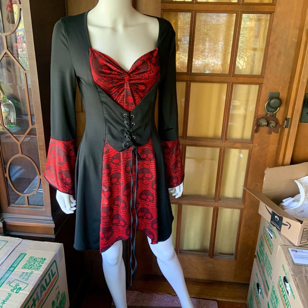 Goth skulls black and red tunic/dress. GREAT HALLOWEEN COSTUME!!